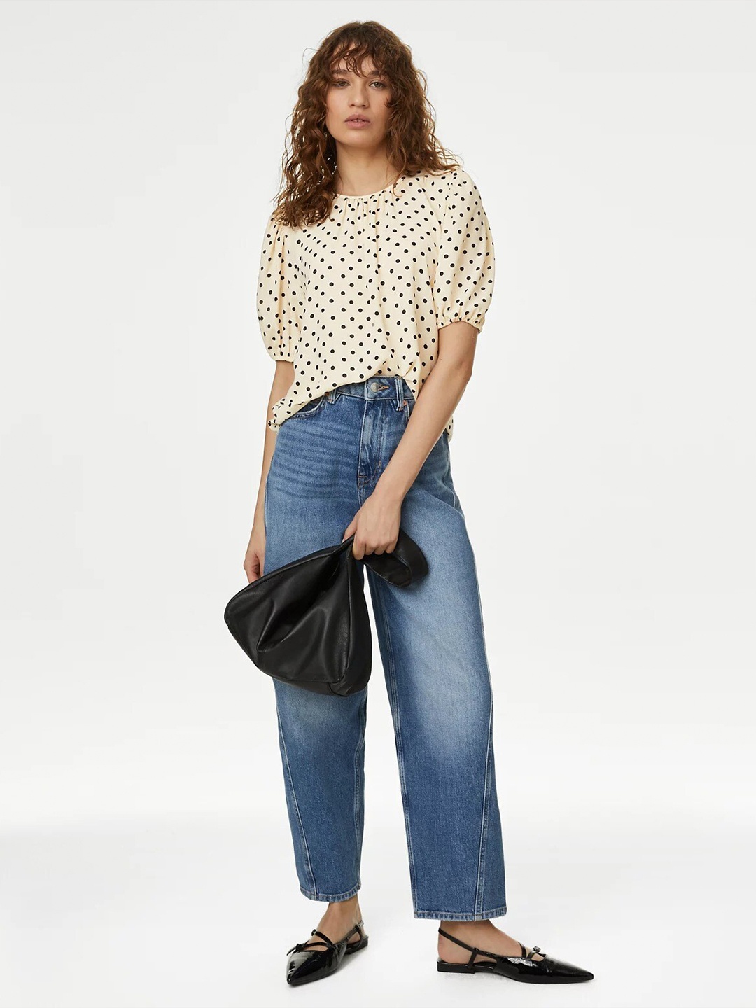 

Marks & Spencer Polka Dot Printed Puff Sleeves Top, Off white