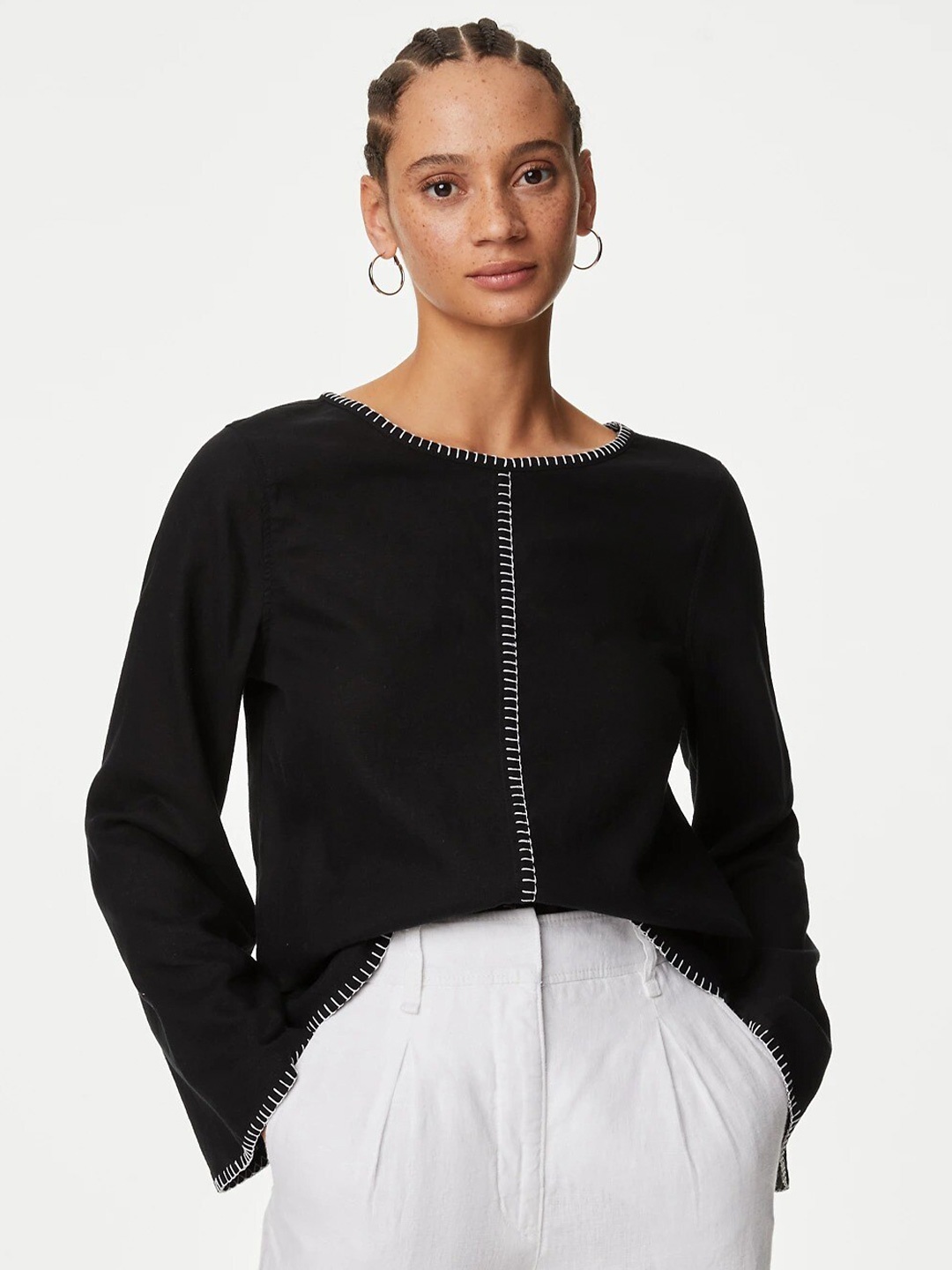 

Marks & Spencer Flared Sleeves Tie-Ups Detail Top, Black