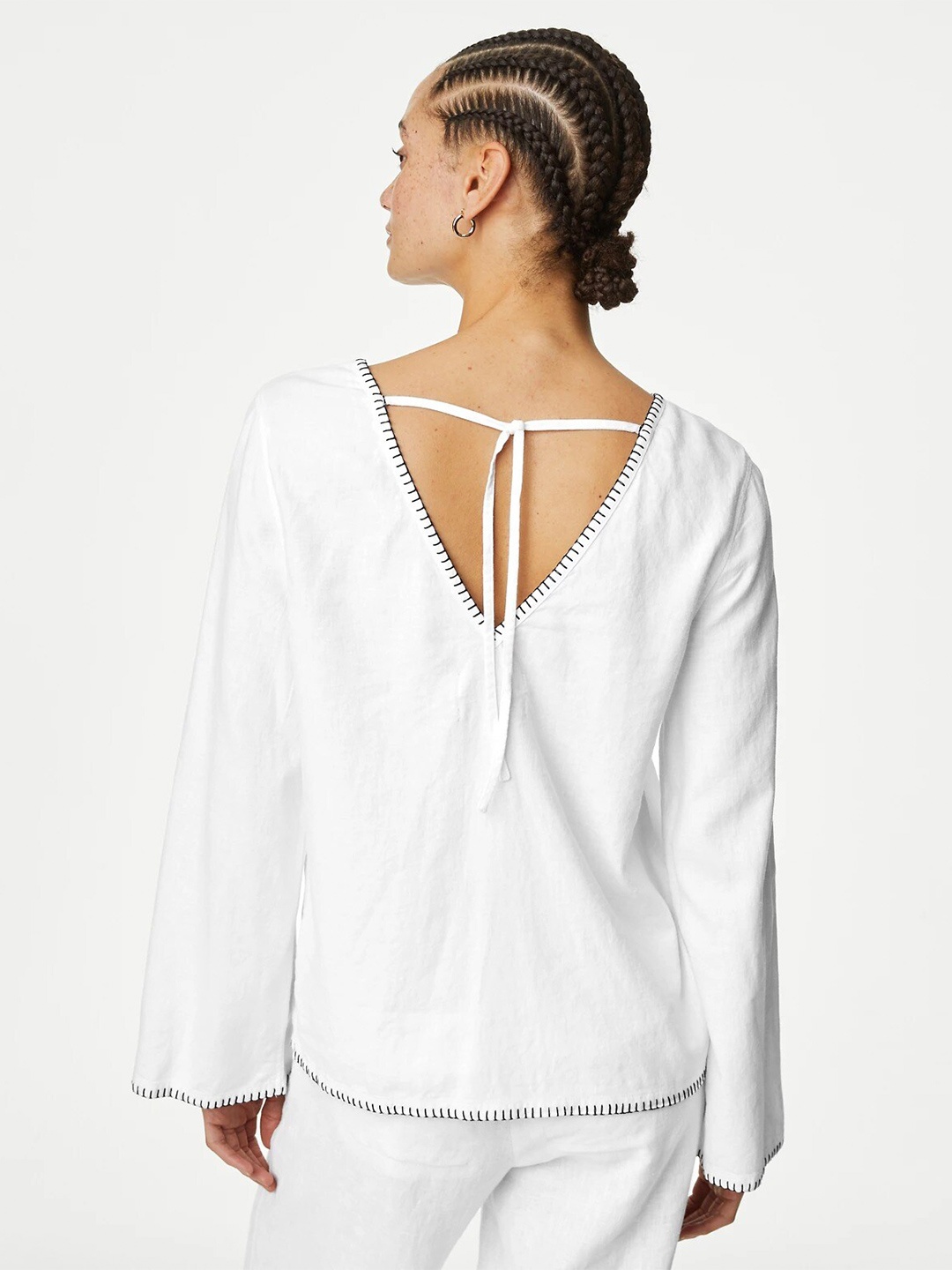 

Marks & Spencer Flared Sleeves Tie-Ups Detail Styled Back Top, White