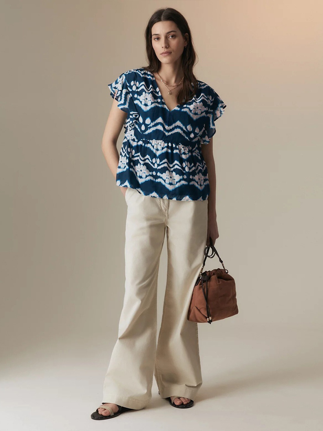 

Marks & Spencer Abstract Printed Flutter Sleeve Top, Blue