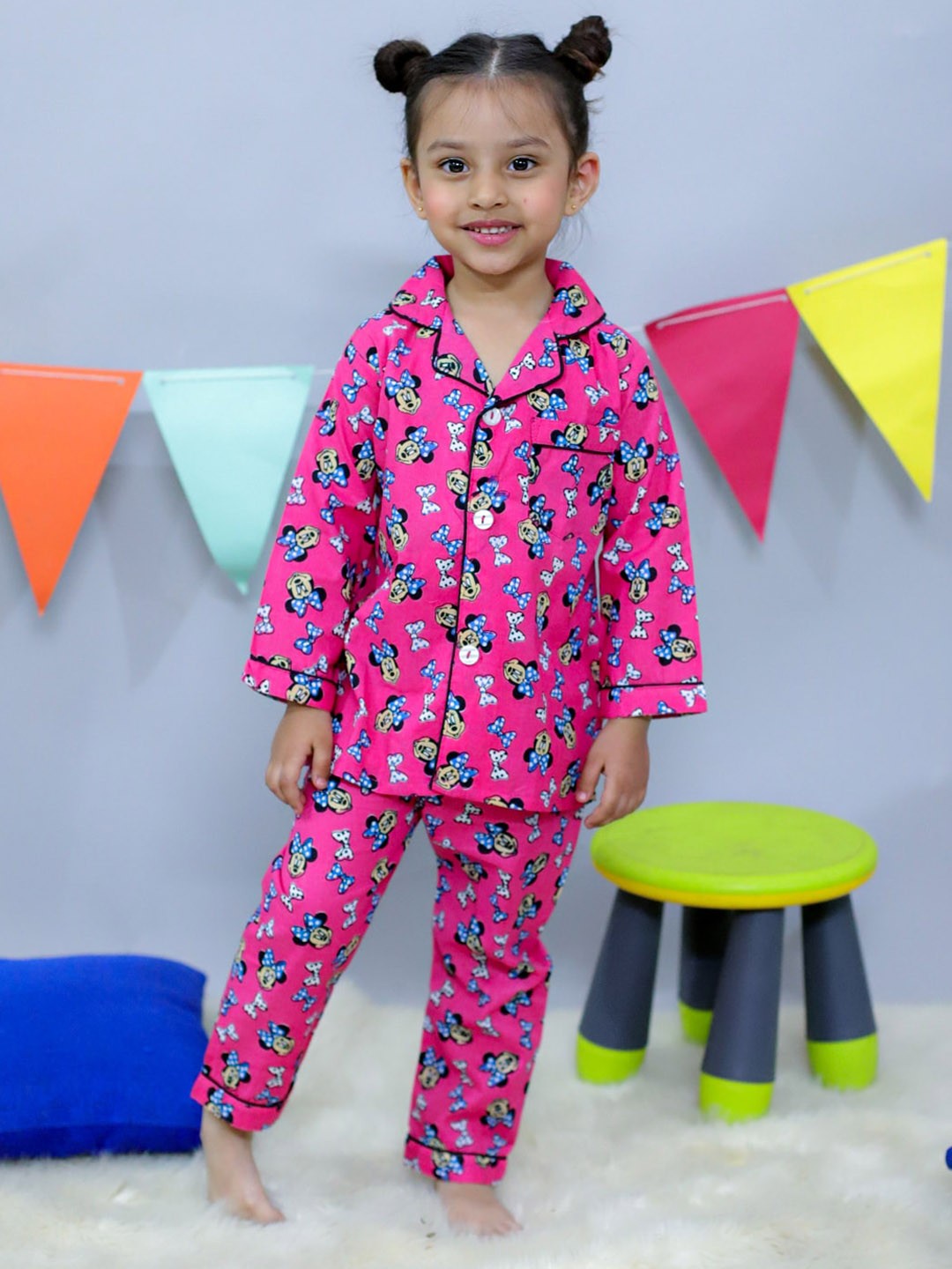 

JUNITOS Girls Minnie Mouse Printed Pure Cotton Night suit, Pink