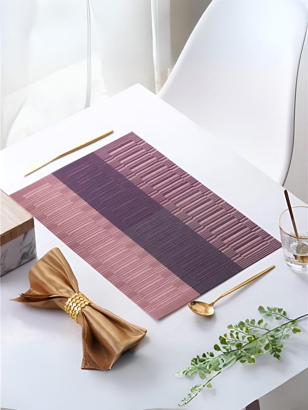 

UniKart Peach & Purple 6 Pieces Striped Waterproof Rectangle Table Placemats