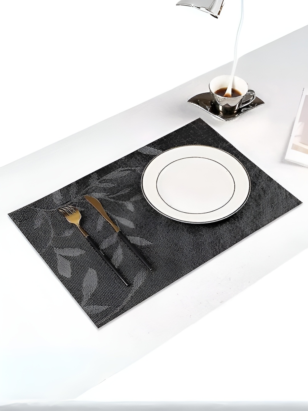 

UniKart Black 4 Pieces Floral Printed Table Placemats