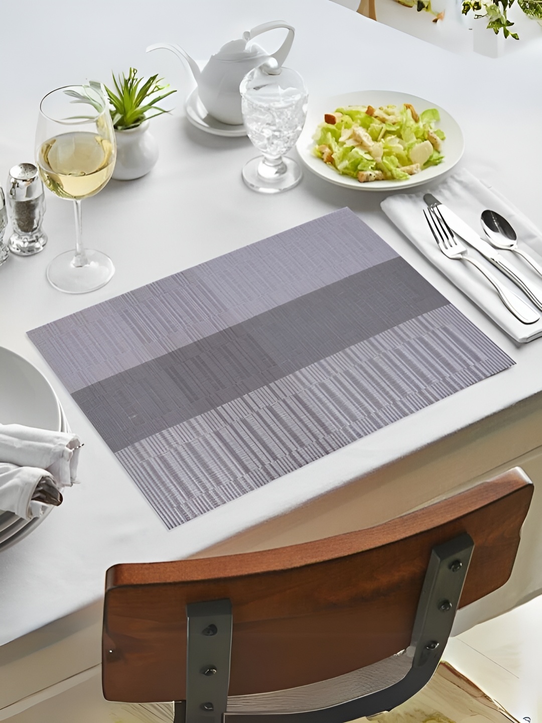 

UniKart Grey 8 Pieces Striped Table Placemats