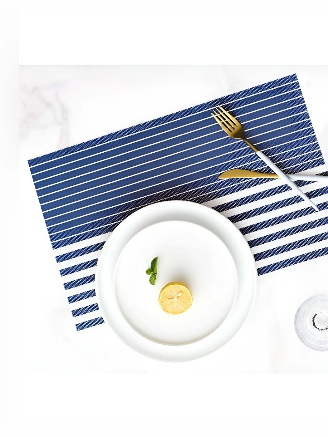 

UniKart Navy Blue & White 4 Pieces Striped Table Placemats