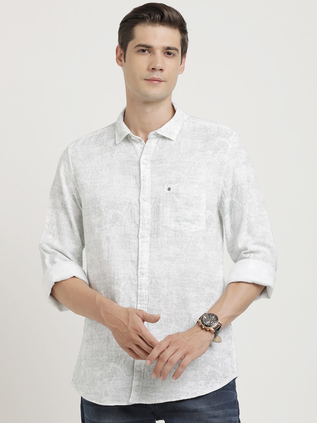 

Turtle Slim Fit Spread Collar Long Sleeves Cotton Casual Shirt, Grey