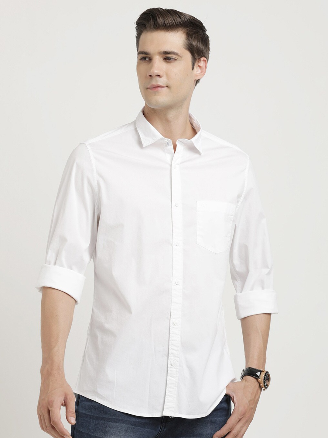 

Turtle Relaxed Slim Fit Cotton Stretch Casual Shirt, White