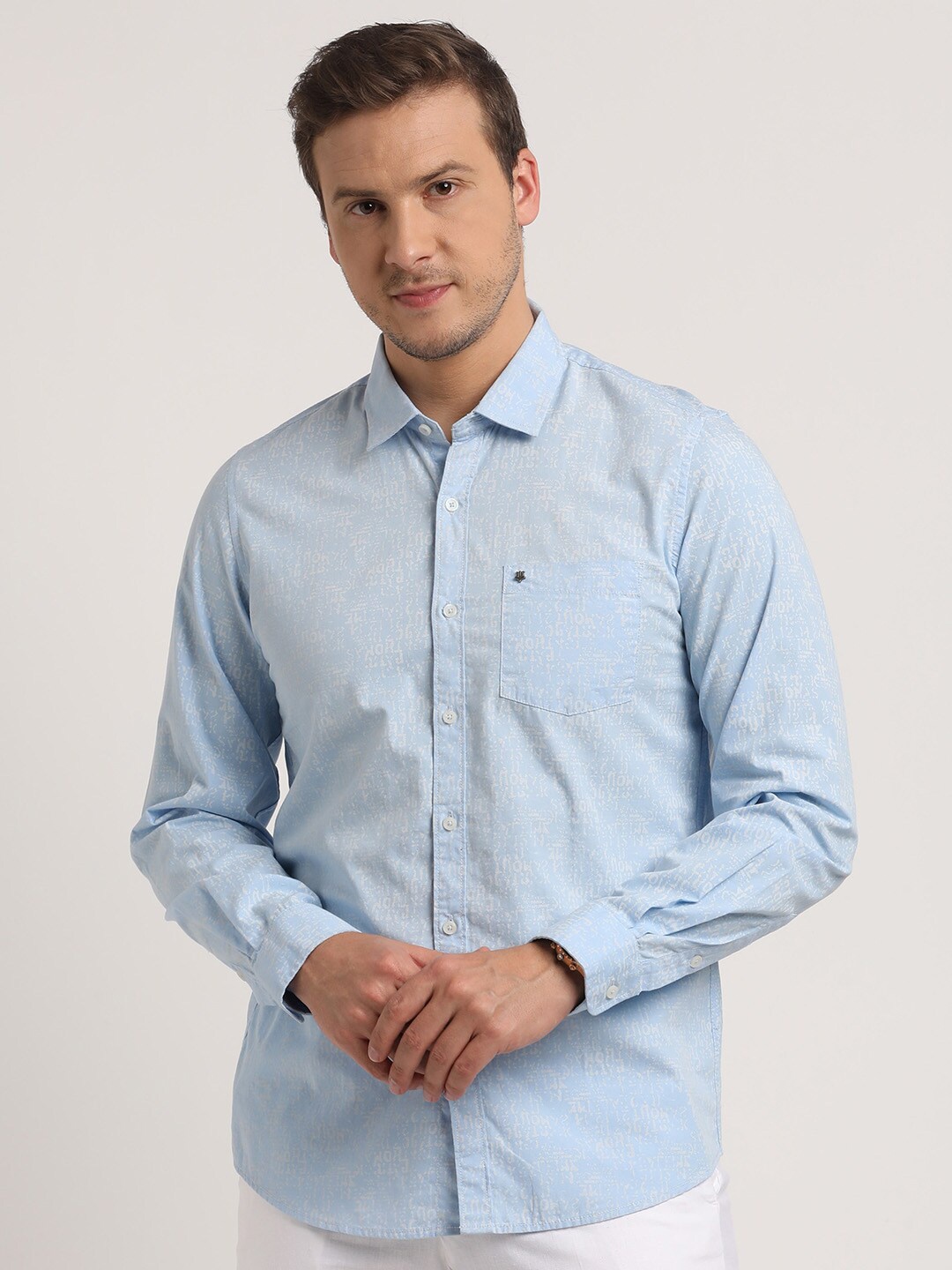 

Turtle Spread Collar Long Sleeves Relaxed Slim Fit Cotton Casual Shirt, Blue