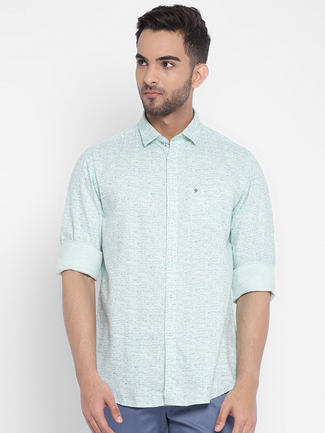 

Turtle Self Design Relaxed Slim Fit Pure Cotton Casual Shirt, Blue