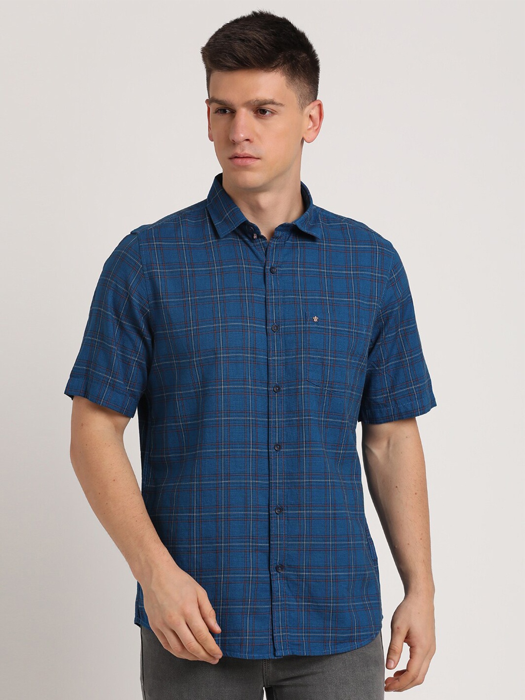 

Turtle Tartan Checks Checked Relaxed Slim Fit Pure Cotton Casual Shirt, Blue