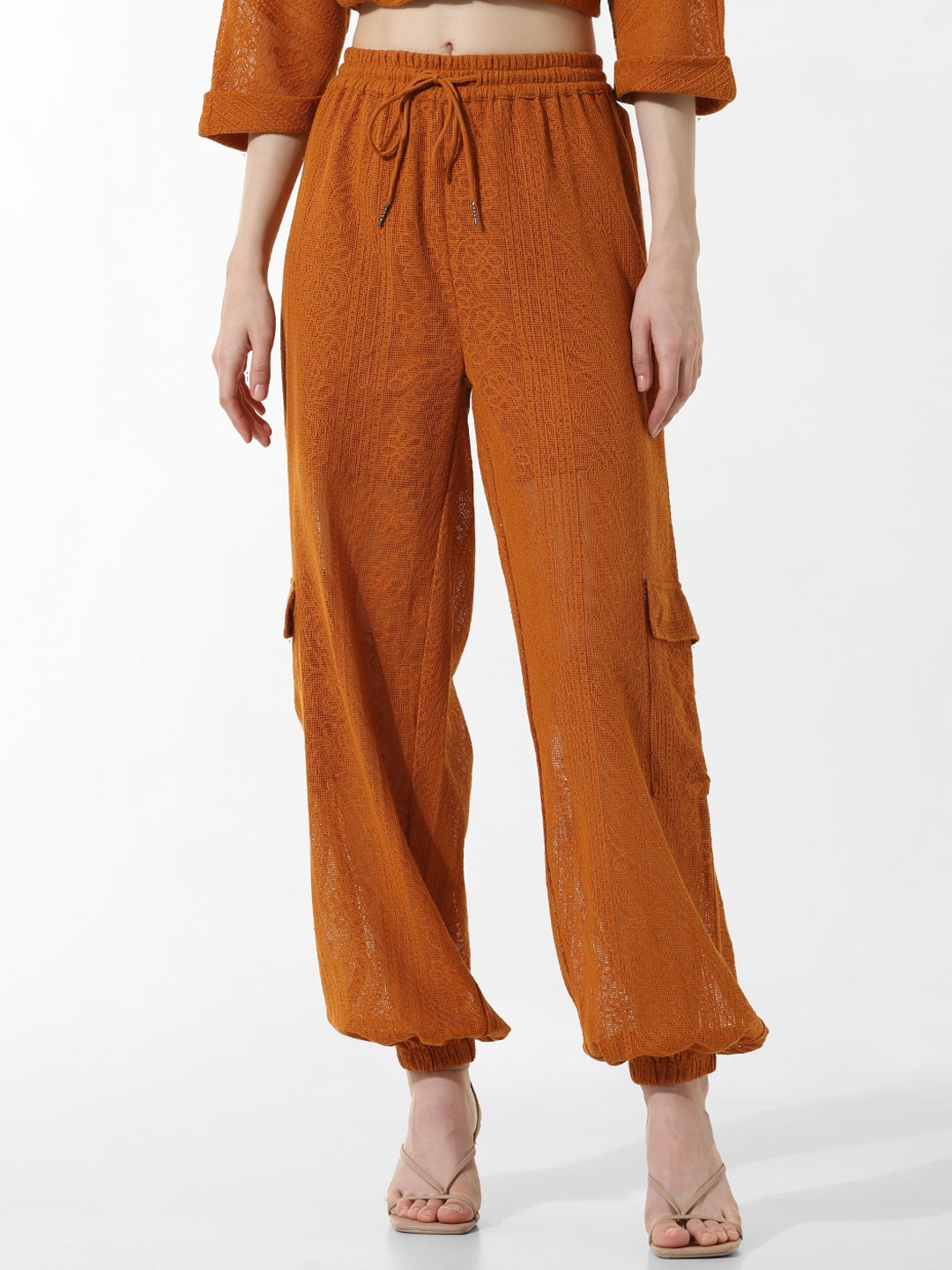 

ONLY Onl Uexrogue Women Tapered Fit High-Rise Cargo Joggers, Orange