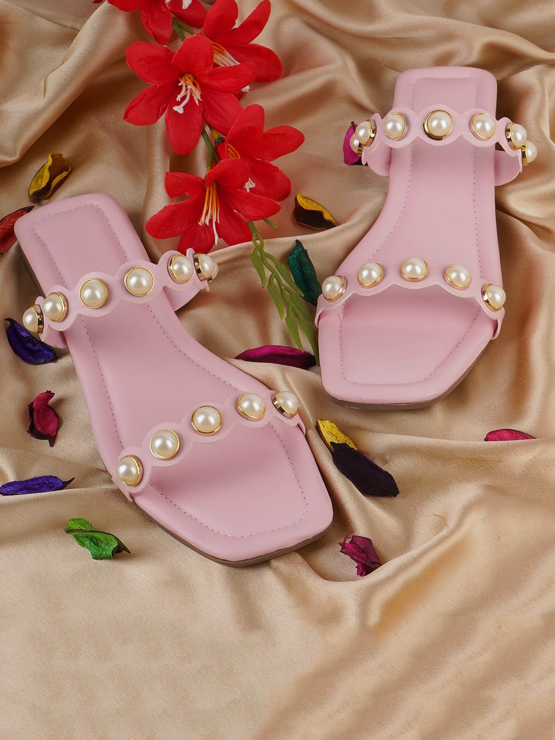 

BAESD Embellished Open Toe Flats, Pink