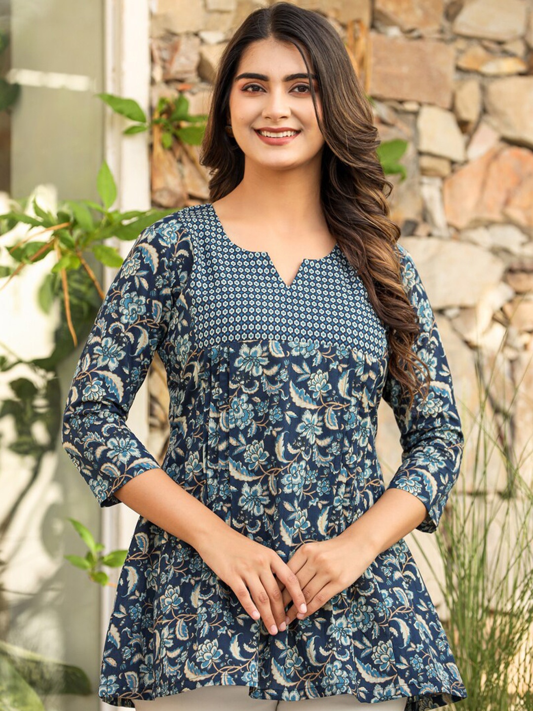 

Jaipuri Adaah Printed Cotton Tunic, Blue