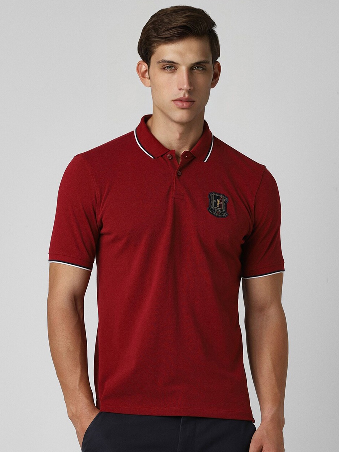 

Peter England Casuals Polo Collar Short Sleeves Cotton T-shirt, Red