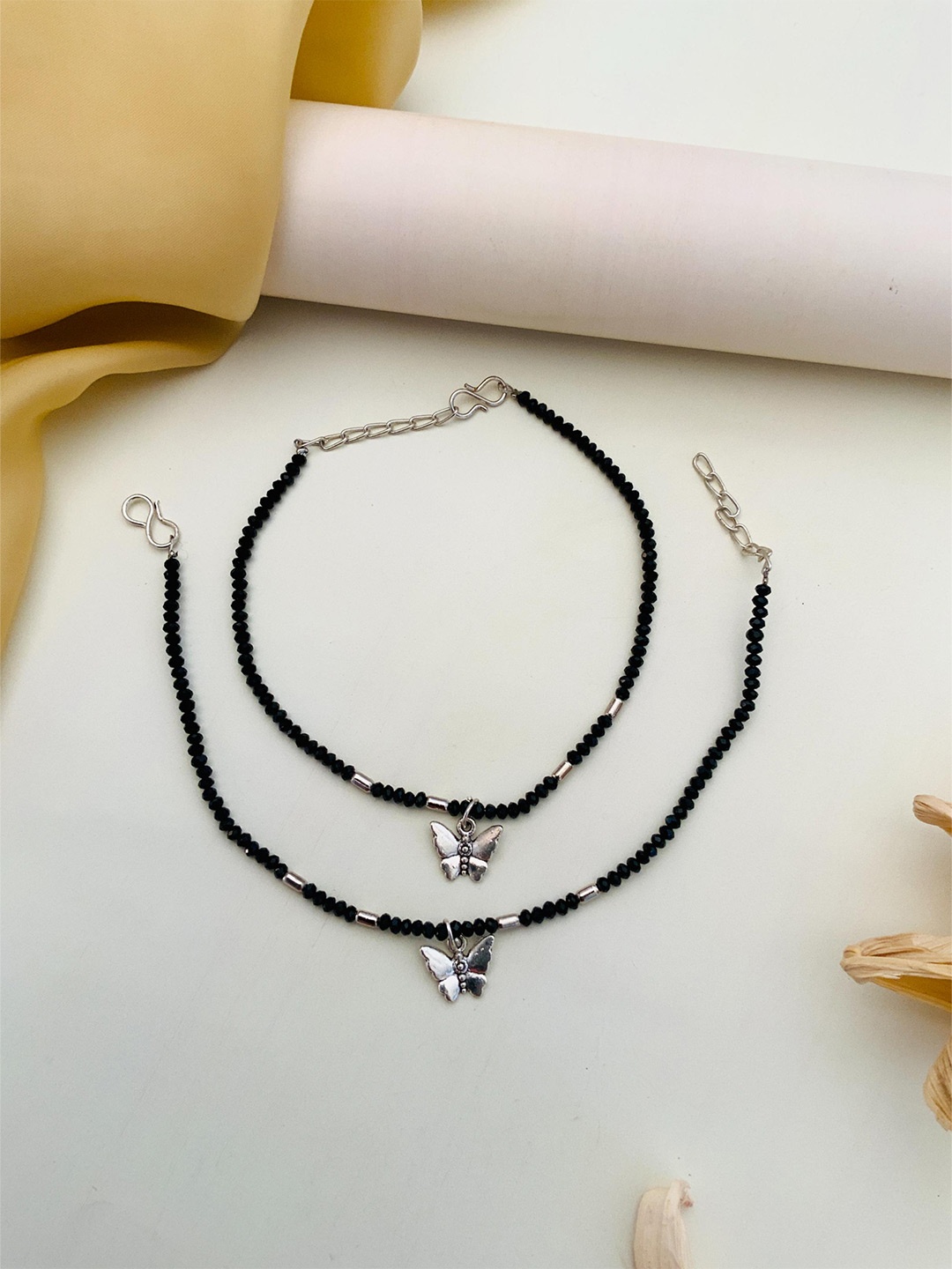 

Anouk Silver-Toned Silver-Plated Beaded Anklet