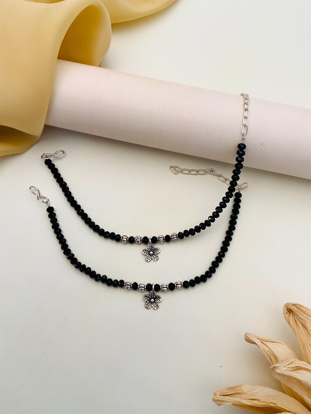 

Anouk Silver-Toned Silver-Plated Beaded Anklet