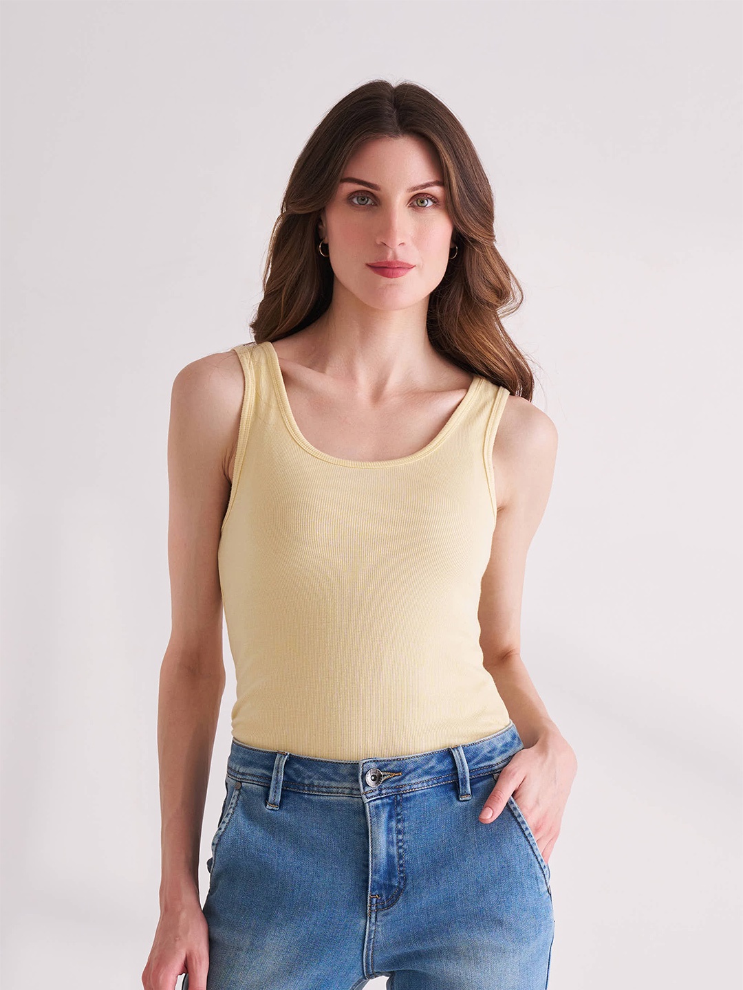 

B.Copenhagen Ribbed Scoop Neck Sleeveless T-shirt, Yellow