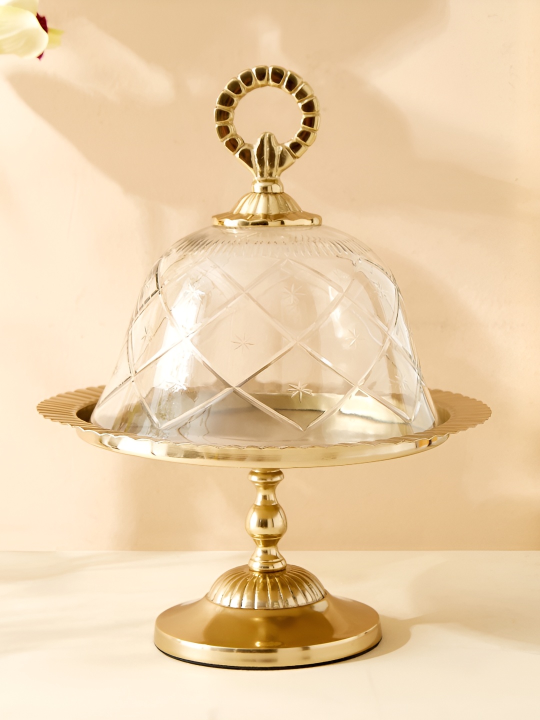 

Home Centre Hoovu Frida Metal Cake Stand With Glass Lid, Transparent