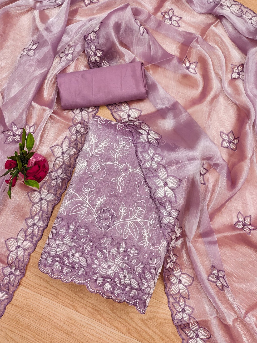 

KALINI Embroidered Unstitched Dress Material, Lavender