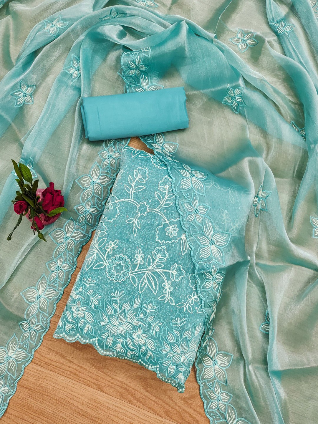 

KALINI Ethnic Motifs Embroidered Unstitched Dress Material, Blue