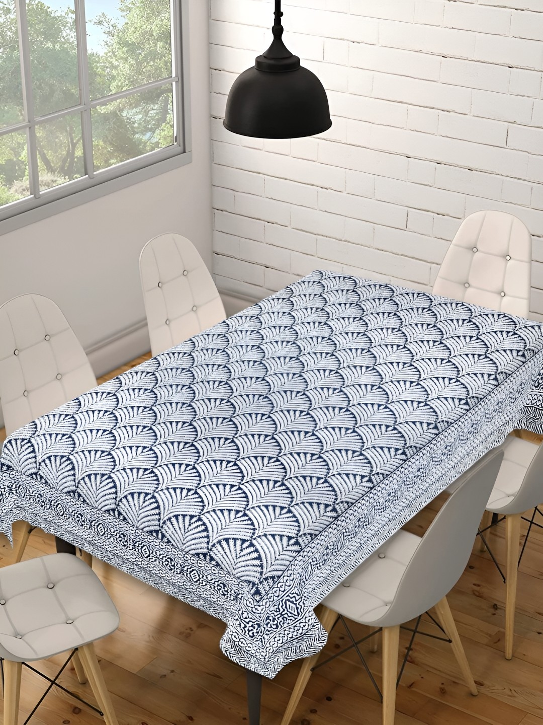 

INDHOME LIFE Blue Geometric Printed Cotton Rectangle 6-Seater Table Cover