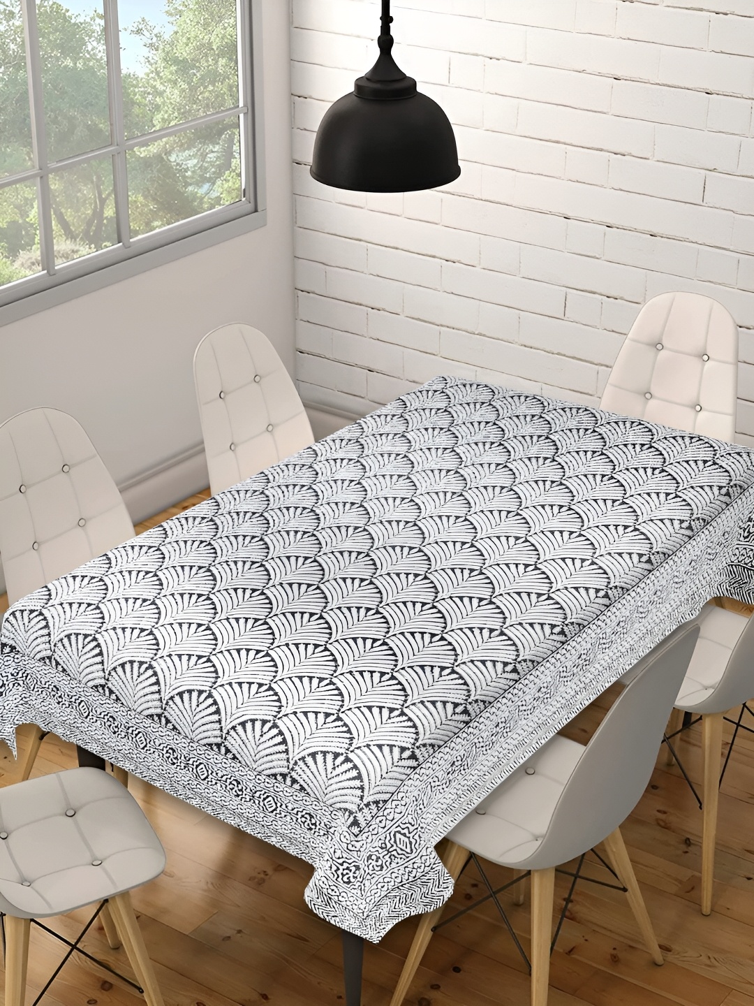 

INDHOME LIFE Grey Geometric Printed Cotton Rectangle 6-Seater Table Cover