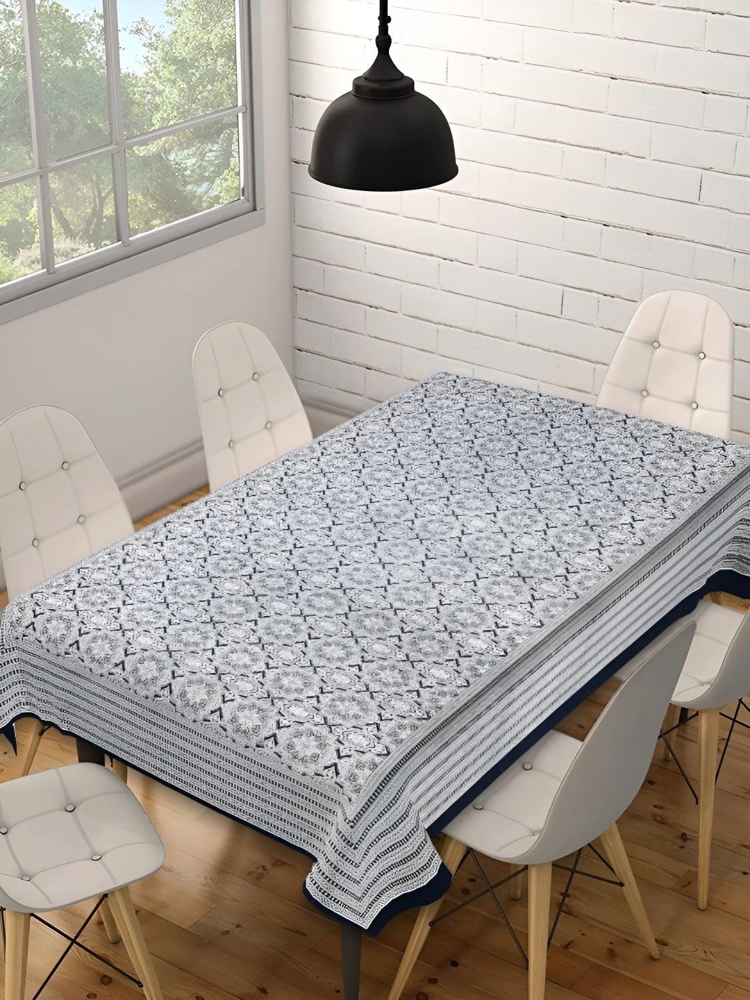 

INDHOME LIFE Grey Ethnic Motifs Cotton Rectangle 6-Seater Table Cover