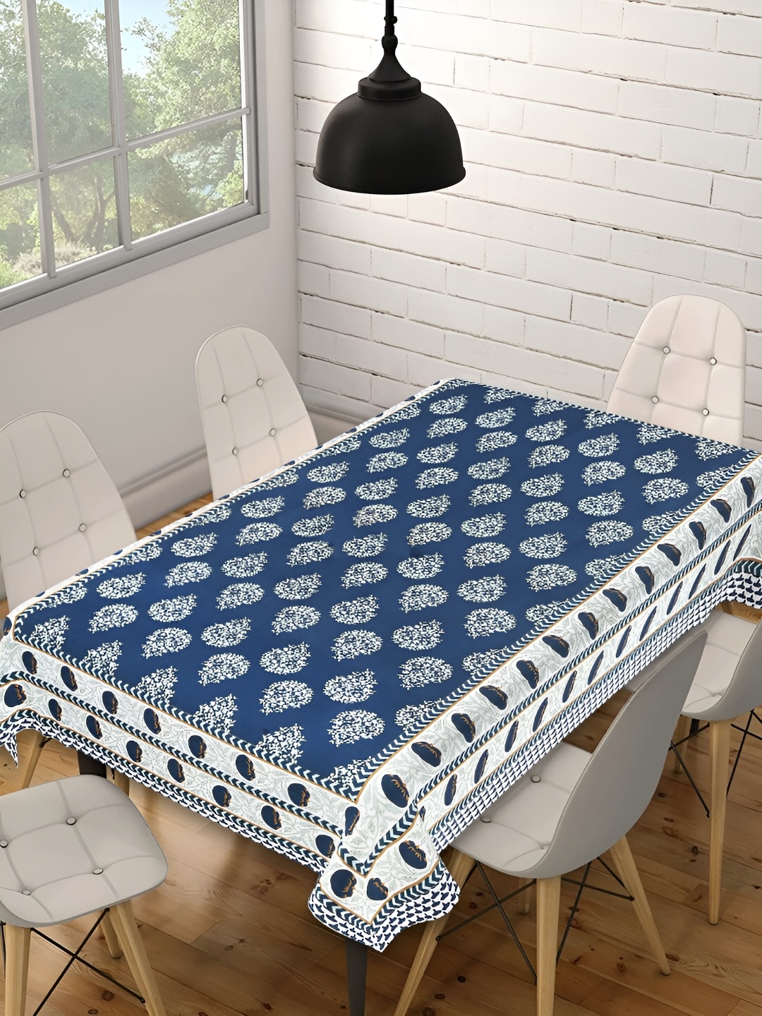 

INDHOME LIFE Navy Blue Ethnic Motifs Cotton Rectangle 6-Seater Table Cover