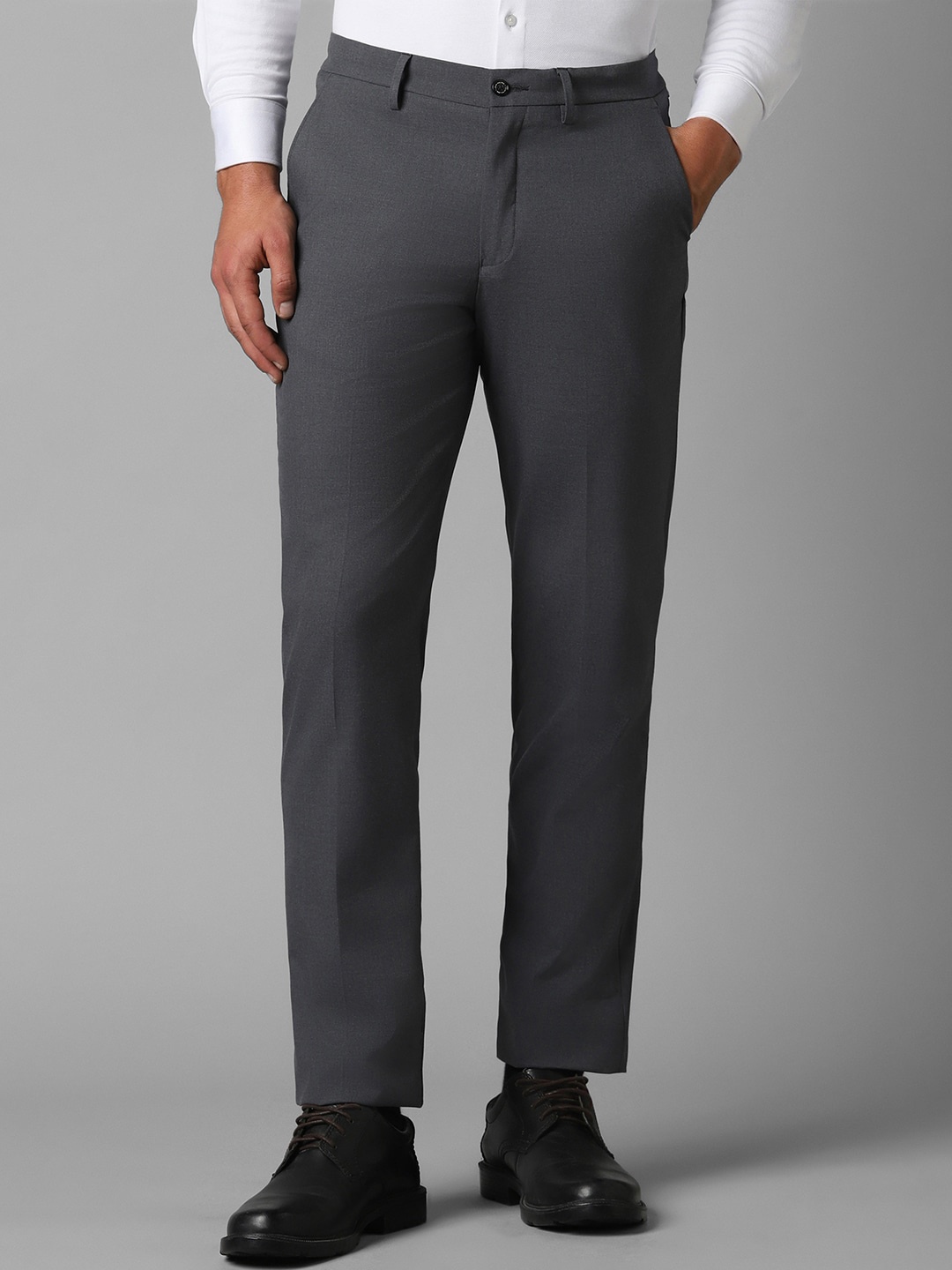 

Louis Philippe Men Slim Fit Mid-Rise Formal Trousers, Grey