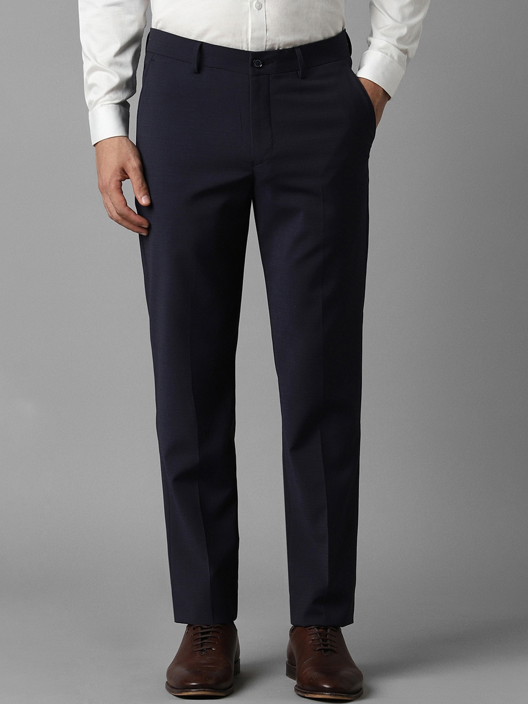 

Louis Philippe Men Mid-Rise Slim Fit Formal Trouser, Navy blue
