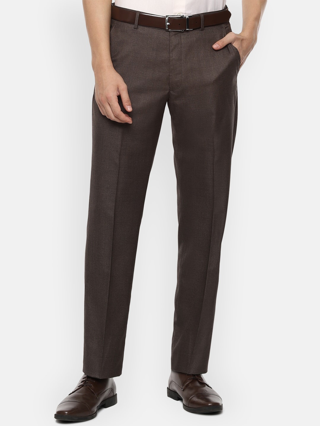 

Louis Philippe Men Mid-Rise Formal Trousers, Brown
