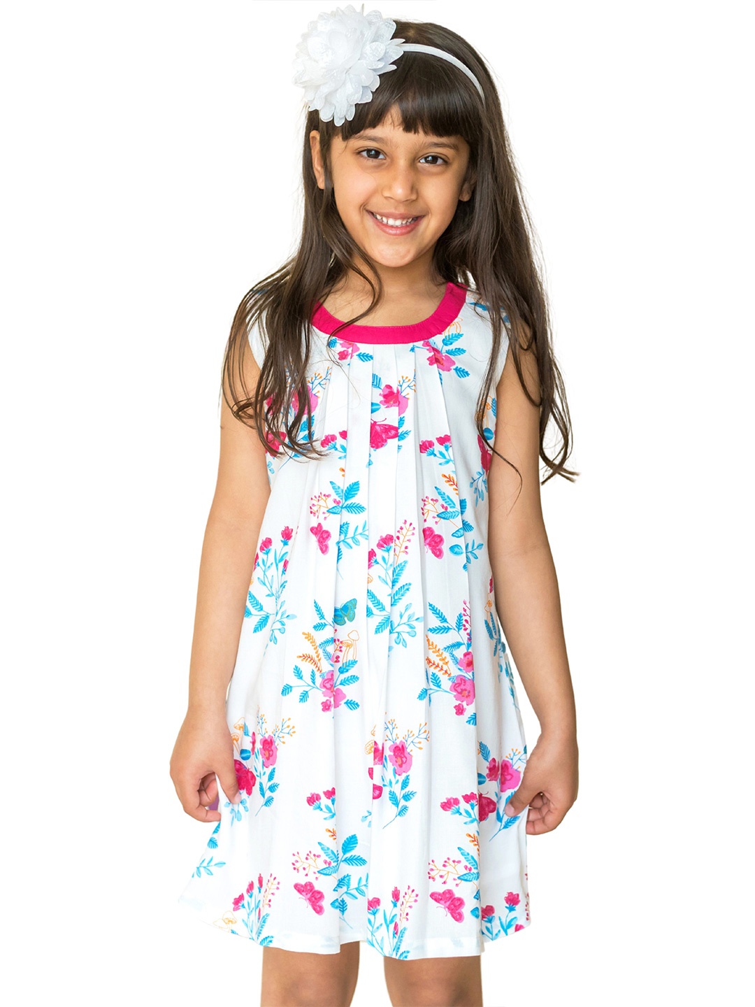 

Campana Girls Floral Printed Fit & Flare Dress, White