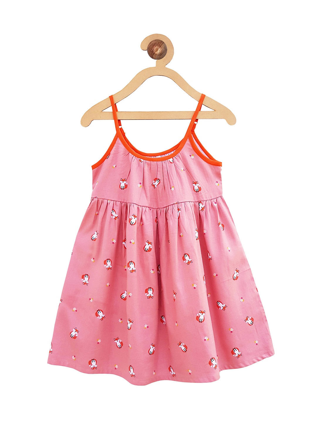 

Campana Girls Printed Sleeveless Knee Length Empire Waist Dress, Pink