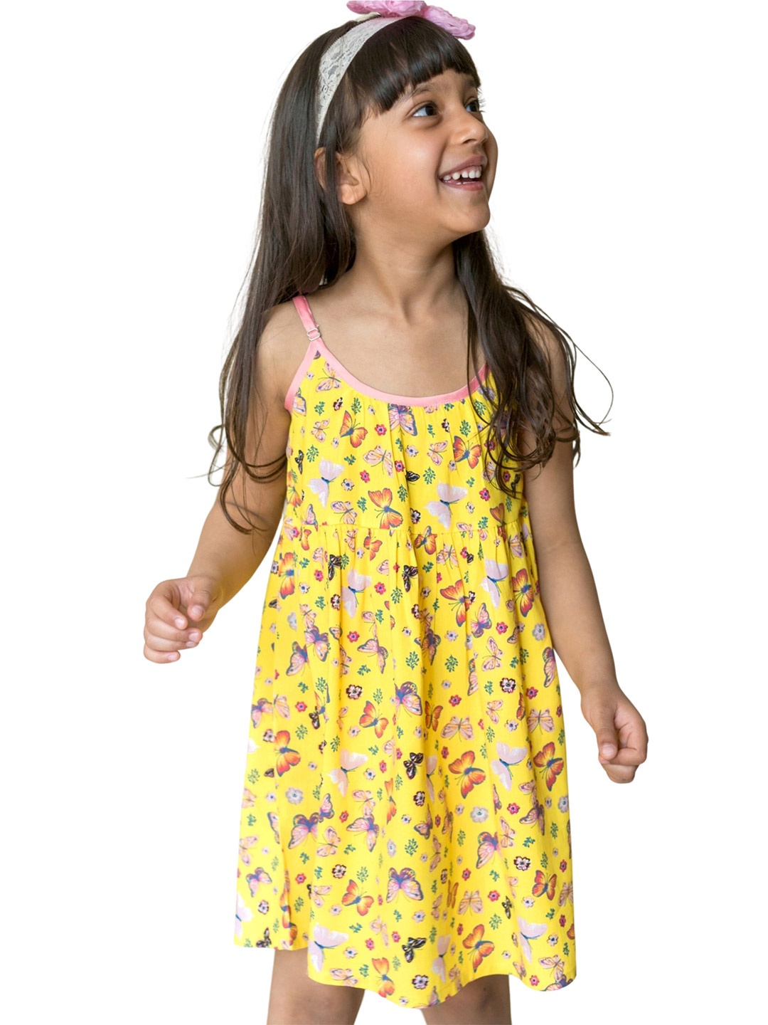 

Campana Girls Printed Sleeveless Knee Length Empire Waist Dress, Yellow