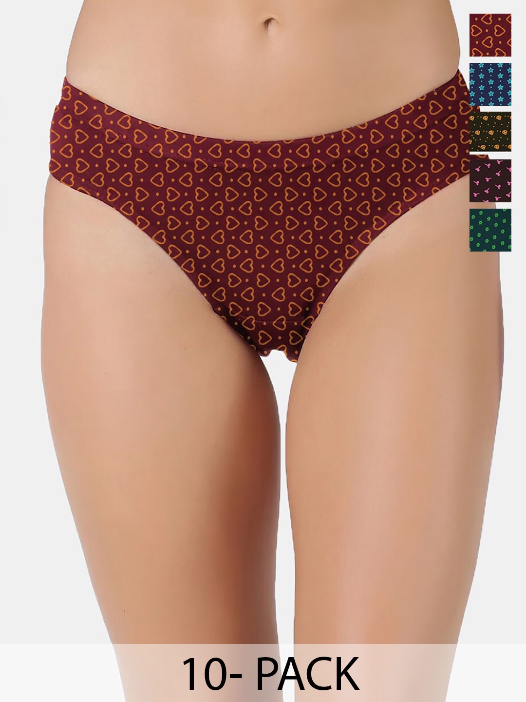 

HAP Pack Of 10 Printed Pure Cotton Bikini Briefs Printedpantycombo4-$P, Blue