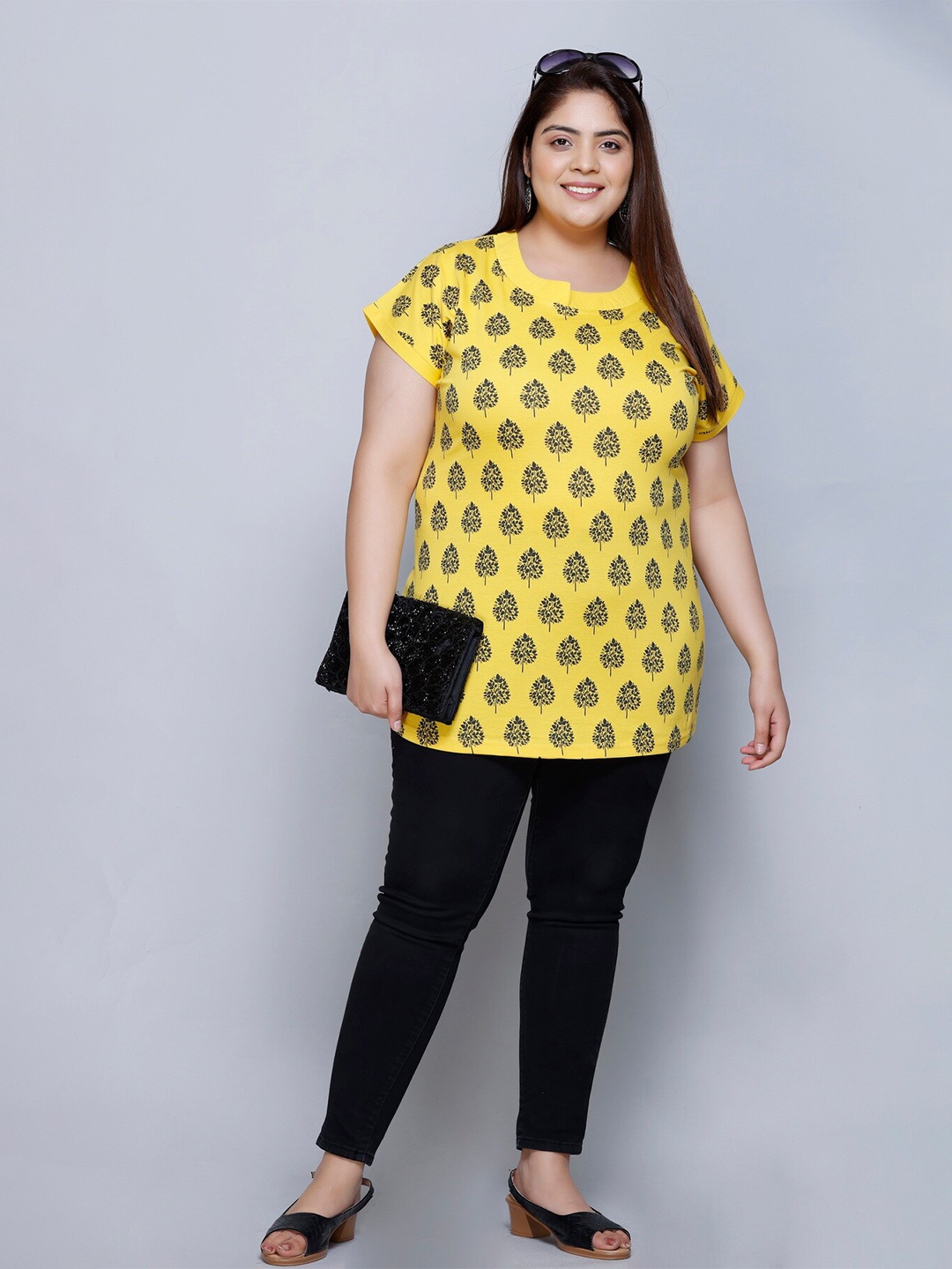 

IN Love Notch Neck Floral Printed Pure Cotton Oversized T-shirt, Mustard