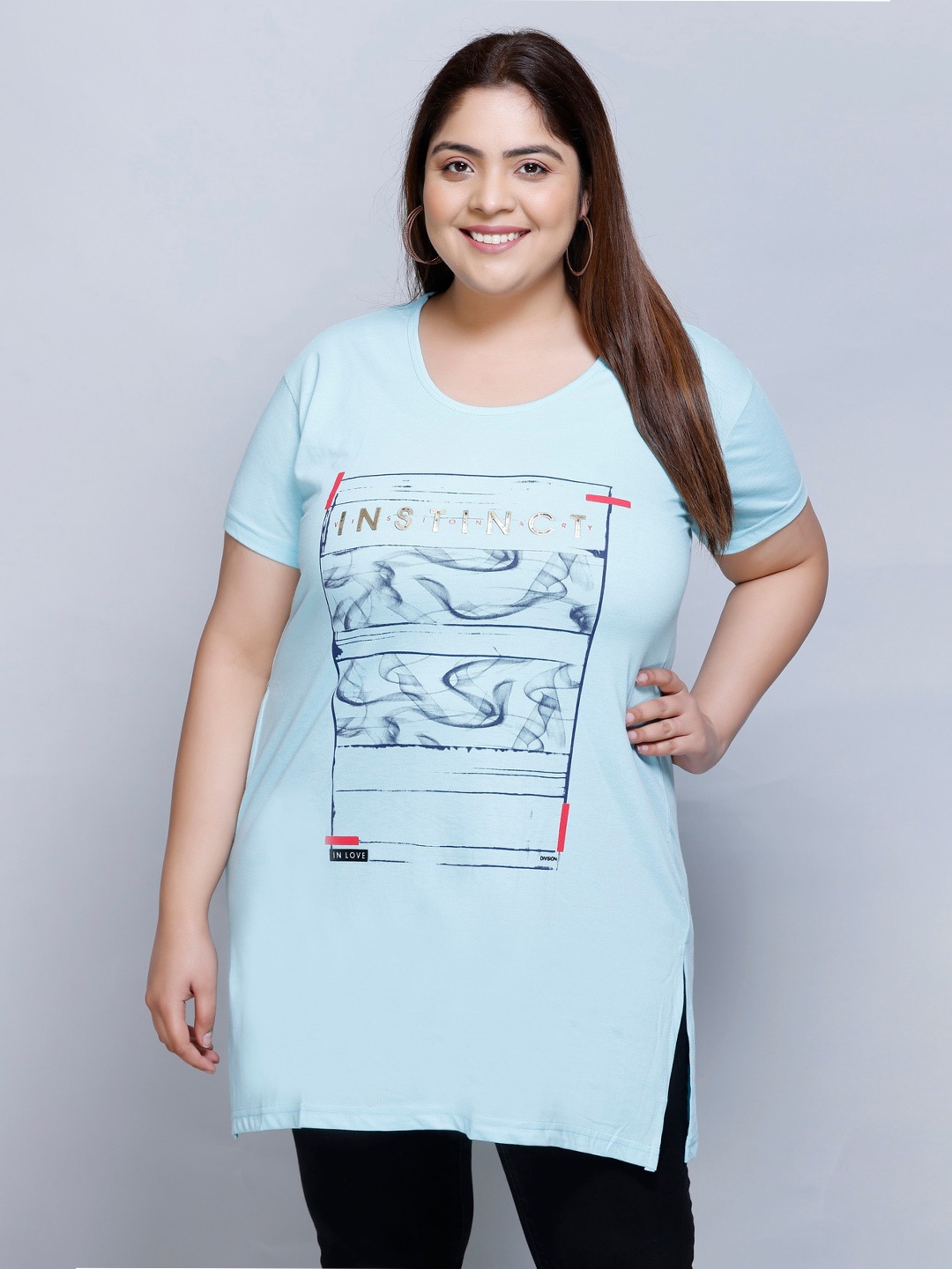 

IN Love Round Neck Graphic Printed Pure Cotton Oversized T-shirt, Blue