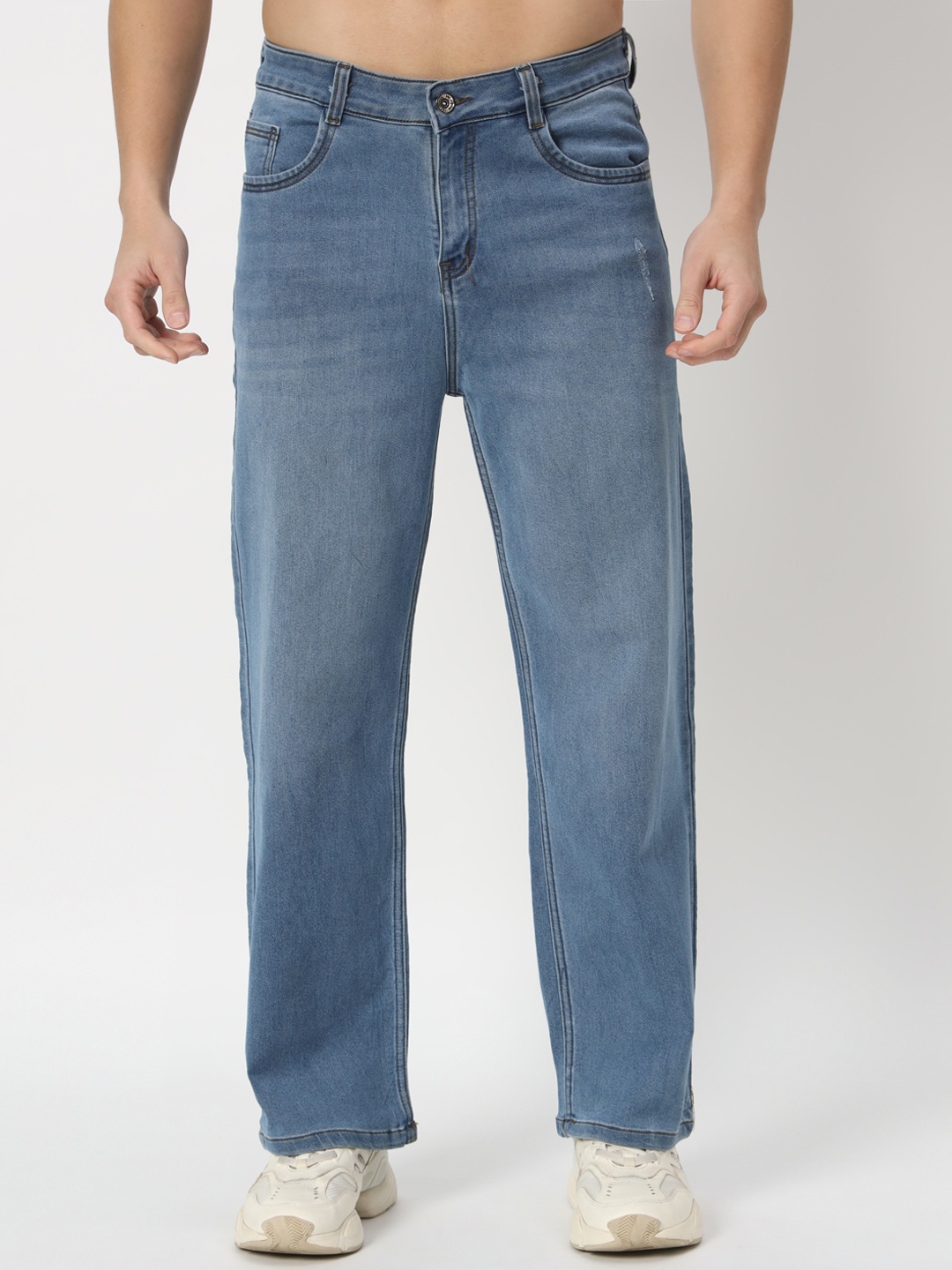 

PBY Men Slim Fit Low-Rise Light Fade Cotton Jeans, Blue
