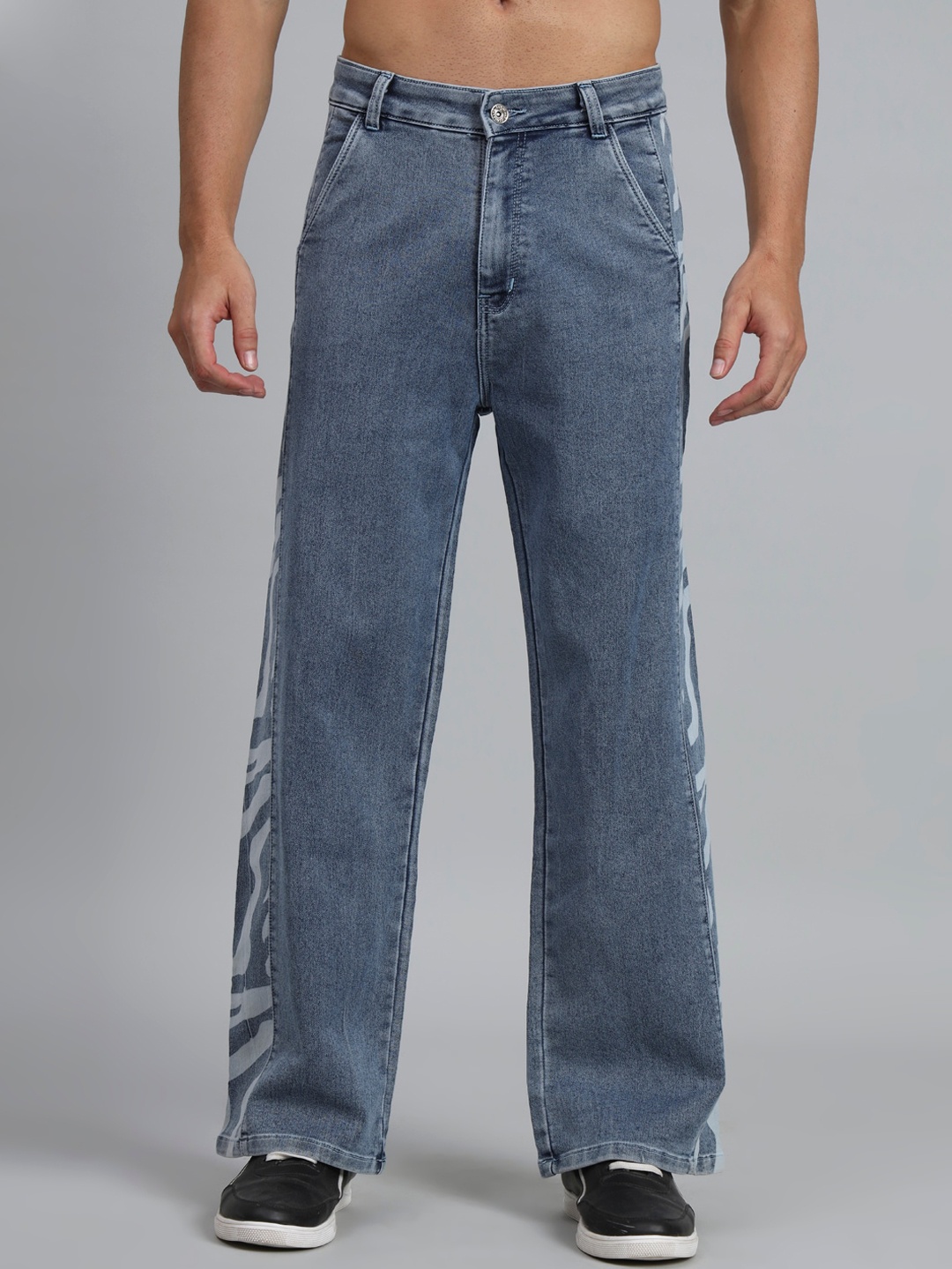 

PBY Men Slim Fit Low-Rise Printed Cotton Jeans, Blue