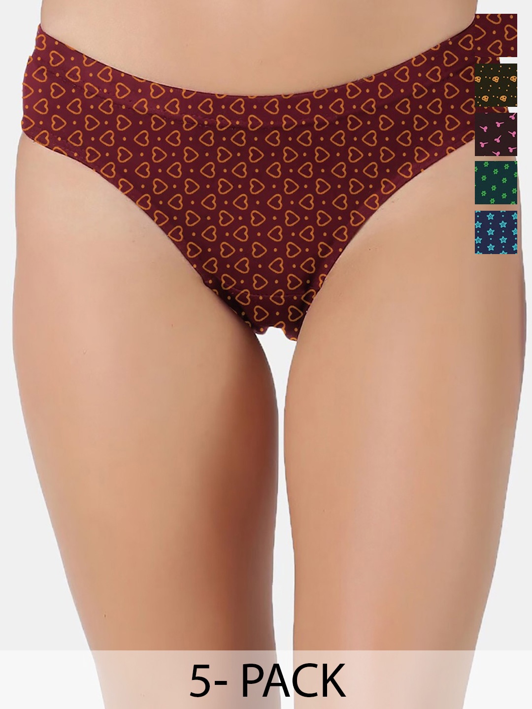 

HAP Women Pack Of 5 Printed Pure Cotton Briefs Printedpantycombo3-$P, Maroon