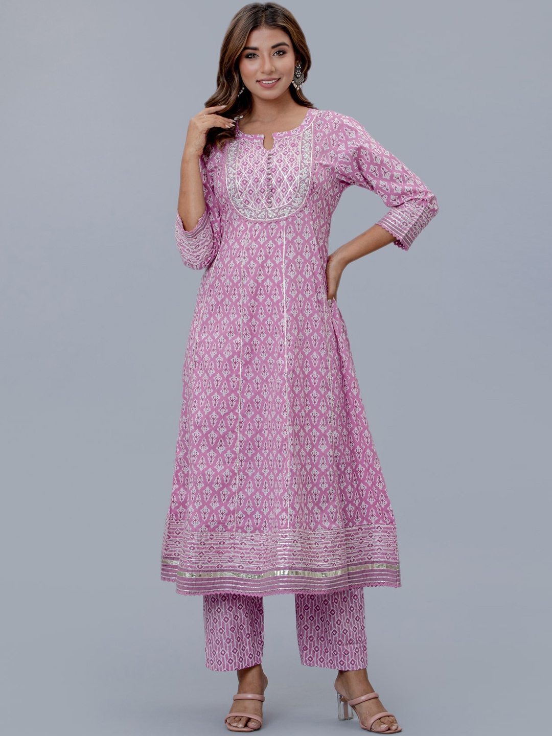 

KALINI Floral Printed Pure Cotton Kurta With Trouser, Yellow