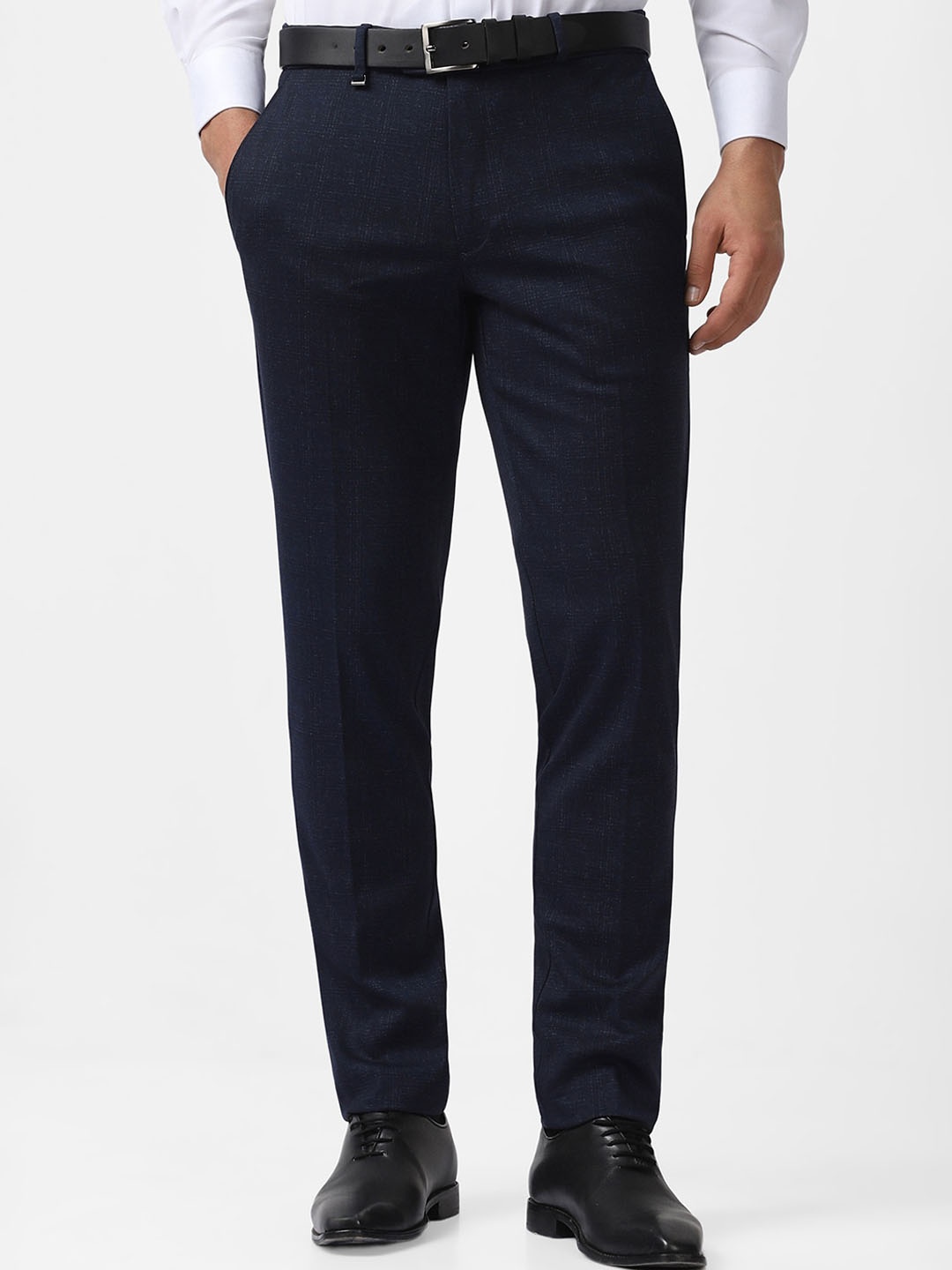 

Van Heusen Men Checked Slim Fit Formal Trousers, Navy blue