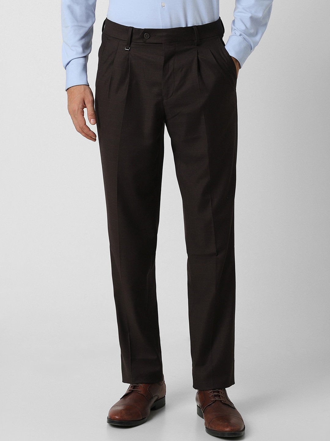 

Van Heusen Men Regular Fit Mid-Rise Formal Pleated Trousers, Brown