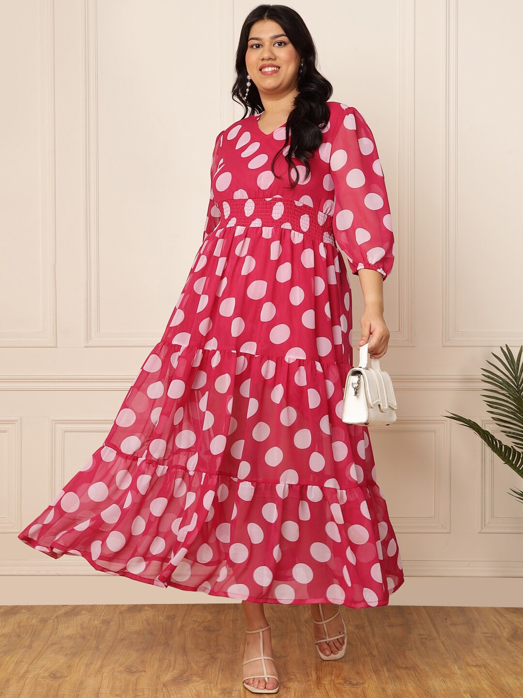 

DEEBACO Plus Size Ethnic Motifs Print Georgette Maxi Dress, Magenta