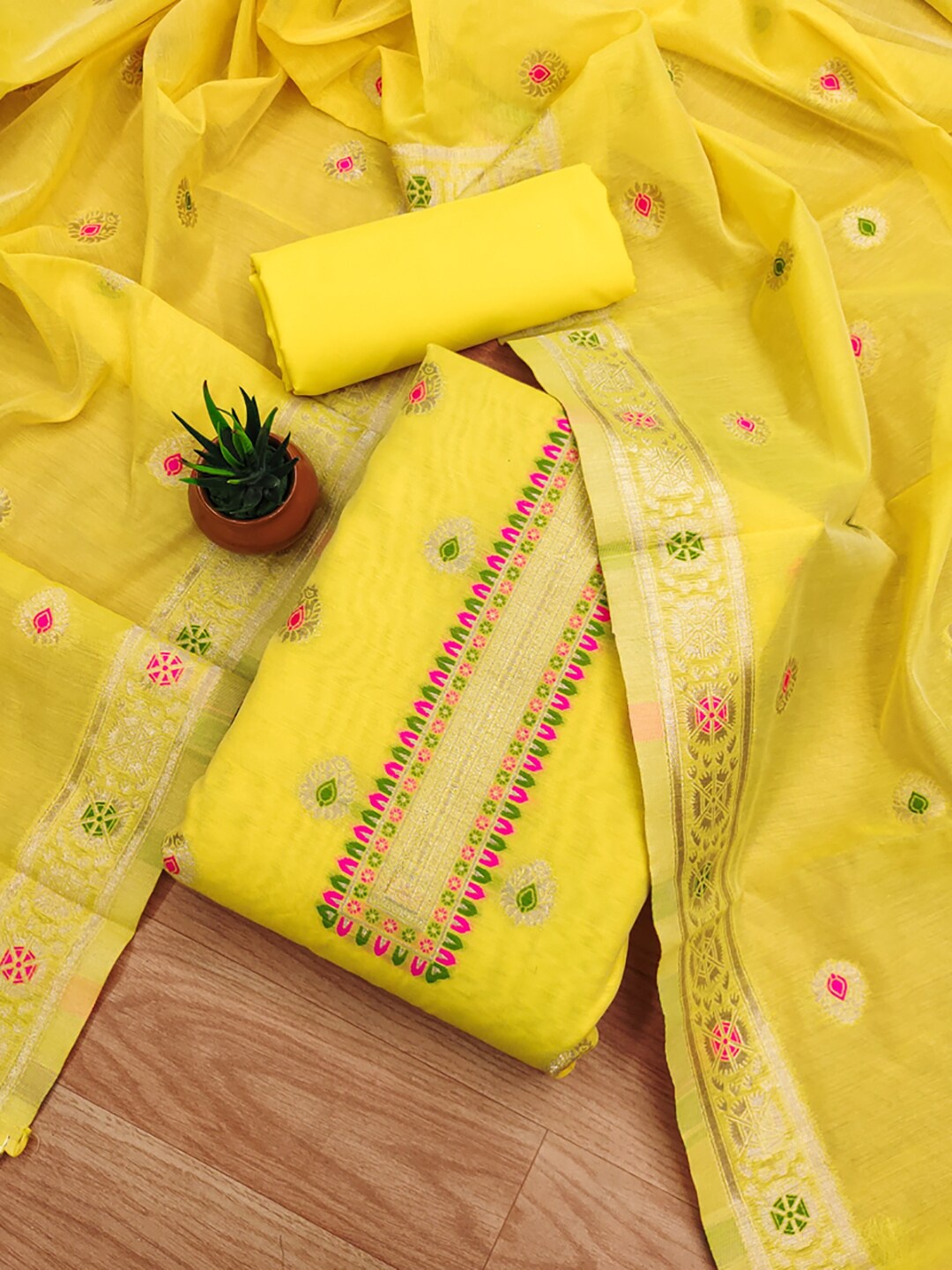 

KALINI Ethnic Motifs Woven Design Unstitched Dress Material, Yellow