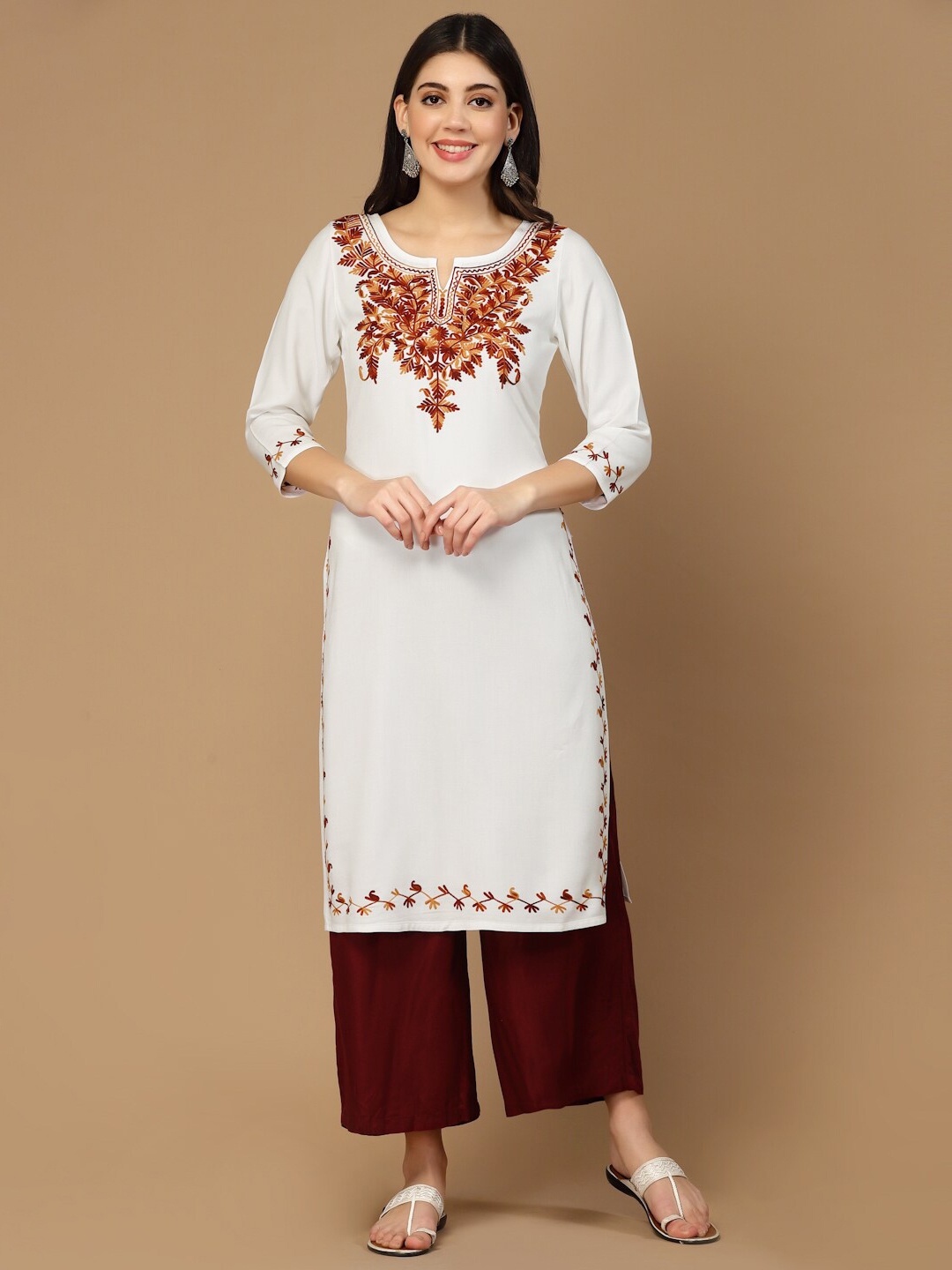 

QAZMI Ethnic Motifs Aari Embroidered Kurta, Pink