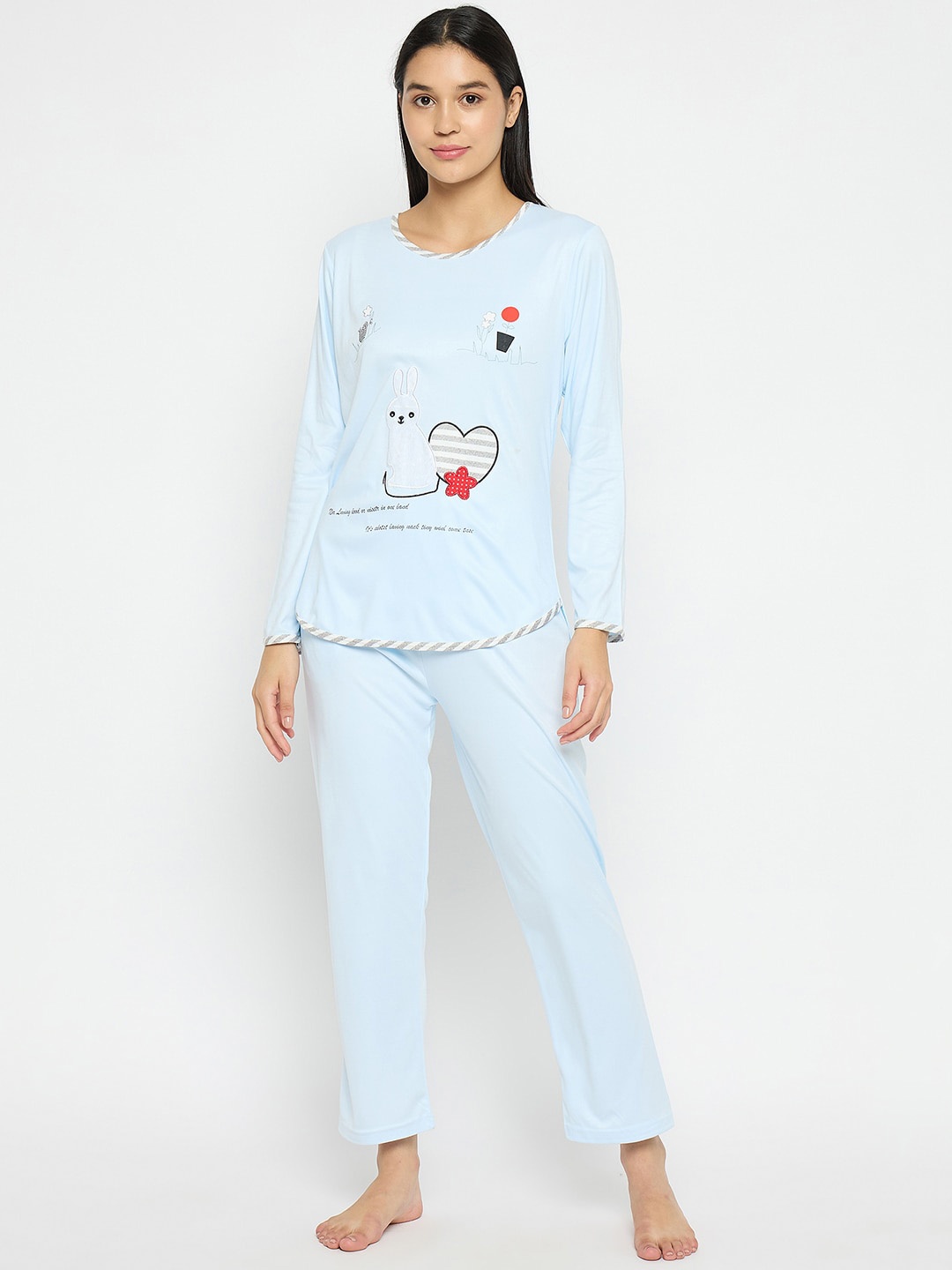 

Camey Graphic Printed Round Neck Night suit, Blue