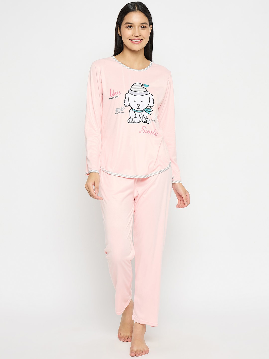 

Camey Graphic Printed Round Neck Night suit, Peach