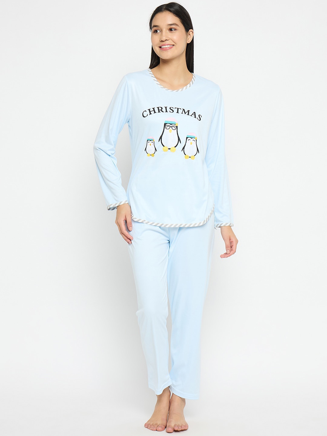 

Camey Graphic Printed Round Neck Night suit, Blue