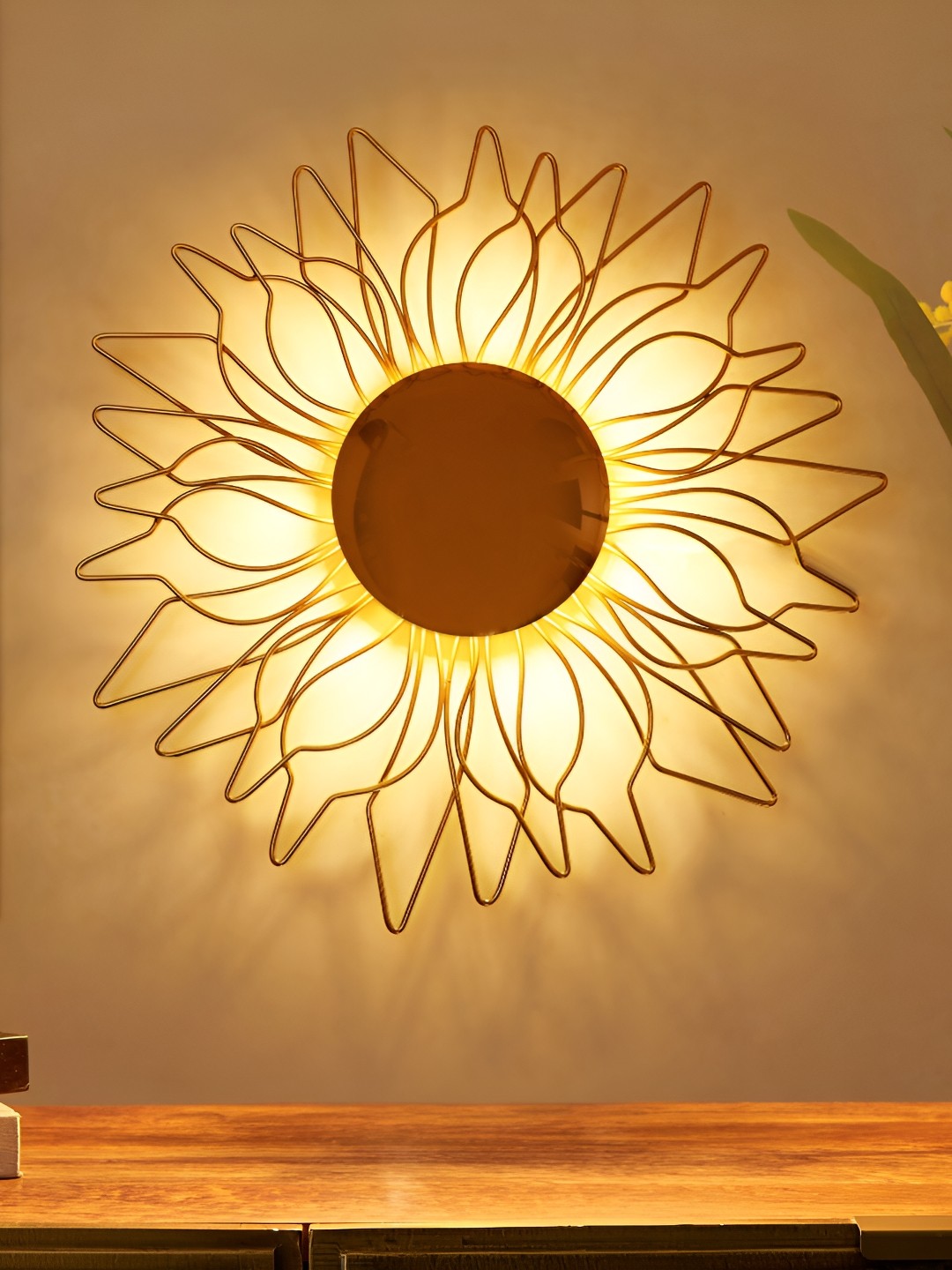 

Home Centre Corsica Sun Patterned Metal Wall Decor With Light, Gold